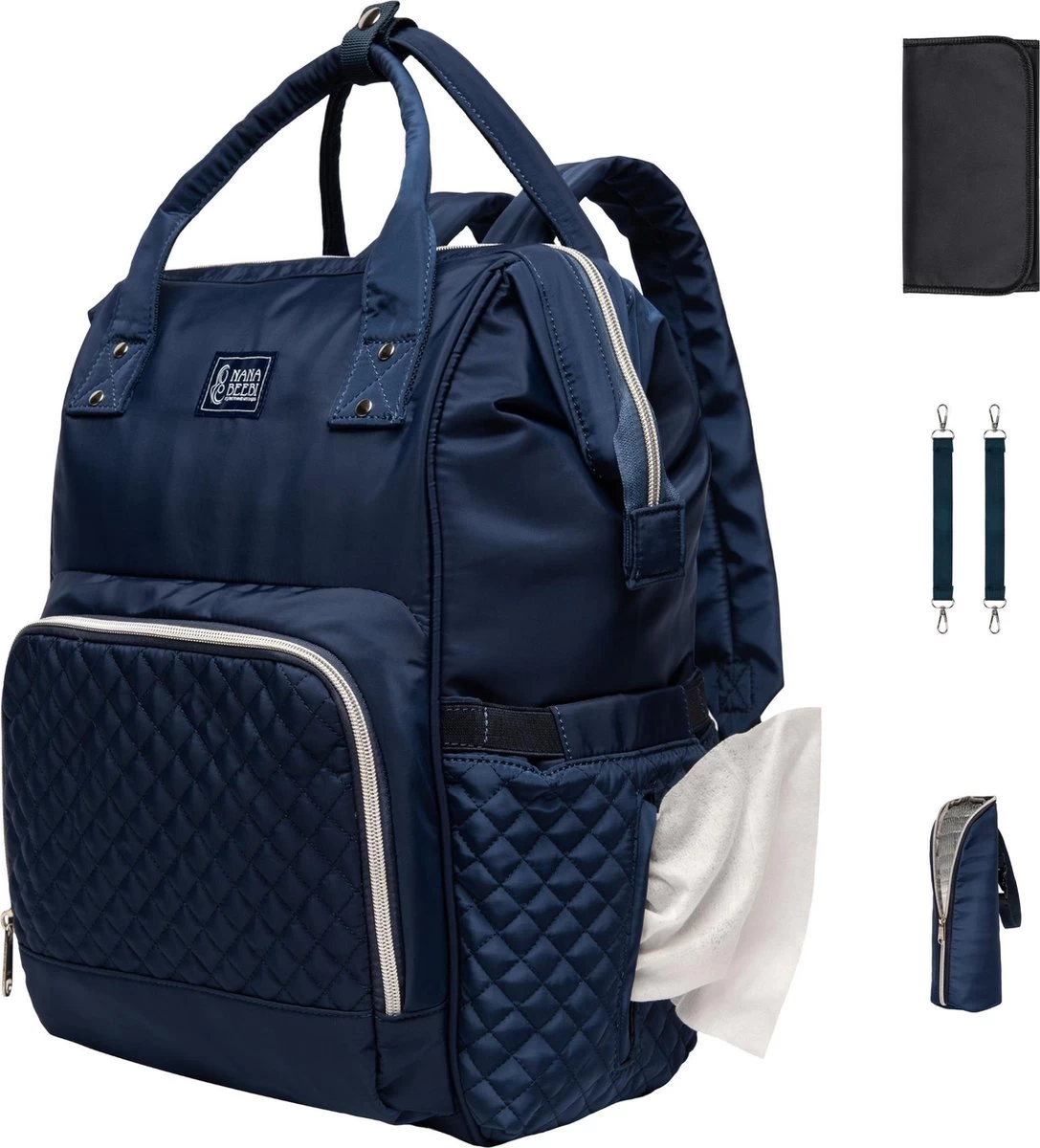 NanaBeebi Luiertas - Rugzak - Met Isoleervak - Blauw- Inclusief Flessenwarmhouder En Kinderwagenhaken 1 NanaBeebi Luiertas - Rugzak - Met Isoleervak - Blauw- Inclusief Flessenwarmhouder En Kinderwagenhaken