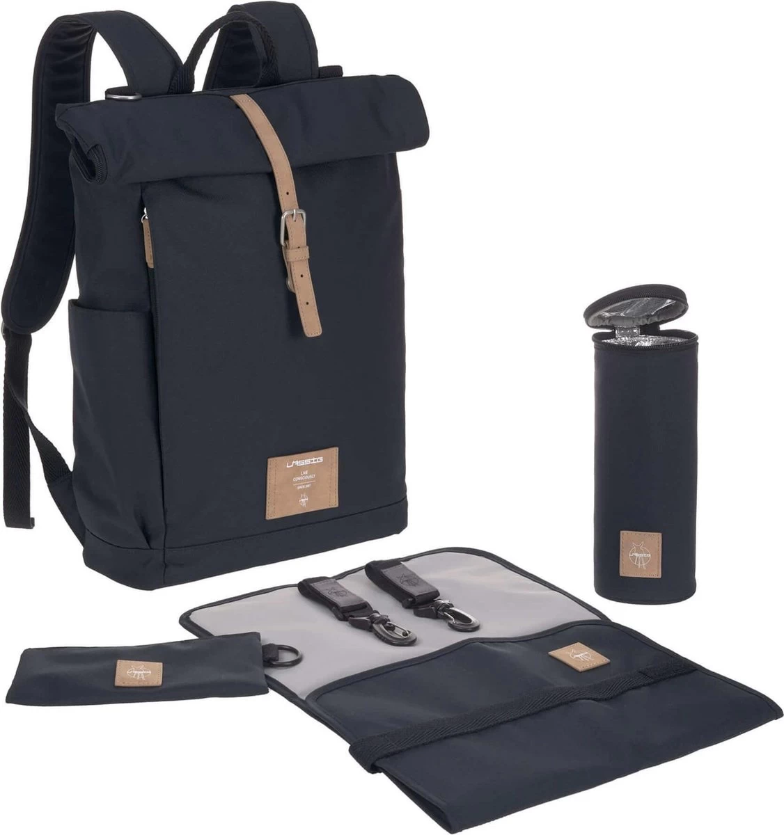LÄSSIG Luiertas Rolltop Backpack Rugzak Incl Verschoningsmatje - Nacht Blauw 5 LÄSSIG Luiertas Rolltop Backpack Rugzak Incl Verschoningsmatje - Nacht Blauw - Afbeelding 5