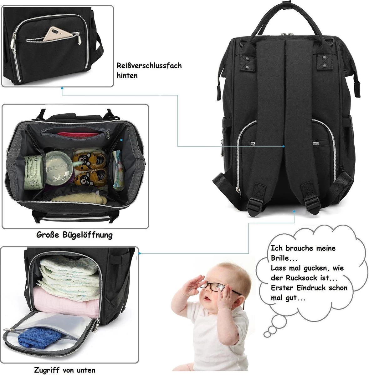 Massi Miliano Luiertas Unisex Zwart (M-22003-6) 5 Massi Miliano Luiertas Unisex Zwart (M-22003-6) - Afbeelding 5