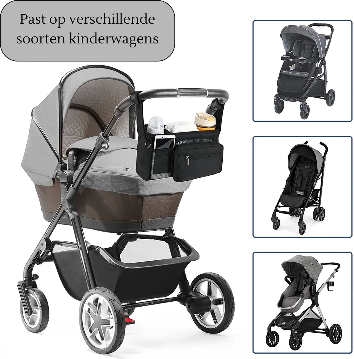 Kinderwagen Opbergtas - Organizer - Luiertas - Buggy - Reis - Waterafstotend 2 Kinderwagen Opbergtas - Organizer - Luiertas - Buggy - Reis - Waterafstotend - Afbeelding 2