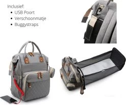 Humpy Dumpy Stijlvolle Luiertas Rugzak (Zwart) Met Uitschuifbaar Verschoon/ Slaap Bedje. Incl. Verschoon Matje, USB Poort & Buggy Straps -Baby Comfort Outlet Winkel 1200x1001 3