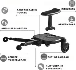 Merkloos Kinderwagen/Buggy Meerijdplankje - Kant & Klaar - In Elkaar Gezet - Universeel – Met Zitje – Verstelbaar – Zwart -Baby Comfort Outlet Winkel 1200x1096 2