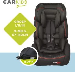 Carkids Verstelbaar Kinderautostoeltje Zwart En Rood | Kinderautostoel Groep 1-2-3 Met Isofix En Top Tether Connector | Kinderen Van 9 Maanden -12 Jaar | 9-36 Kg -Baby Comfort Outlet Winkel 1200x1150 1