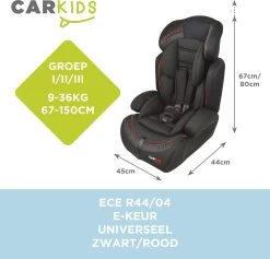 Carkids Verstelbaar Kinderautostoeltje Zwart En Rood | Kinderautostoel Groep 1-2-3 | Kinderen Van 9 Maanden-12 Jaar | 9-36 Kg -Baby Comfort Outlet Winkel 1200x1150 12