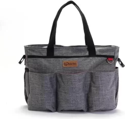 Merkloos Decopatent® Luiertas Schoudertas - Baby Verzorgingstas - Incl Verschoningsmatje & Flessenhouder - Vakken - Jongens/Meisjes - Grijs