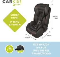 Carkids Verstelbaar Kinderautostoeltje Zwart En Rood | Kinderautostoel Groep 1-2-3 Met Isofix En Top Tether Connector | Kinderen Van 9 Maanden -12 Jaar | 9-36 Kg -Baby Comfort Outlet Winkel 1200x1150 2