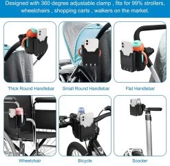 BOTC 2 In 1 Bekerhouders & Telefoonhouder - Cup Organizer Voor Kinderwagen, Fiets, Rolstoel, Walker - Zwart -Baby Comfort Outlet Winkel 1200x1169 4