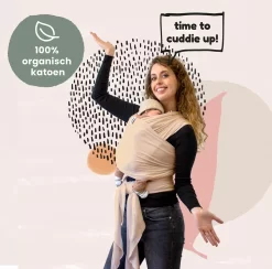 Cuddie Baby Draagdoek - Premium Organic Baby Draagdoek Gemaakt Van Bio Katoen - Newborns Tot 15 Kg - Baby Cadeau - Met Wenskaart - Sand