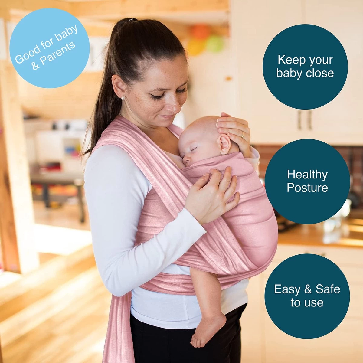 Makimaja Baby Sling - Roze - Hoge Kwaliteit 100% Natuurlijk Katoen Baby Sling - Baby Sling Pasgeborene En Baby's Tot 15 Kg - Plus Inclusief: Baby Slabbetje 2 Makimaja Baby Sling - Roze - Hoge Kwaliteit 100% Natuurlijk Katoen Baby Sling - Baby Sling Pasgeborene En Baby's Tot 15 Kg - Plus Inclusief: Baby Slabbetje - Afbeelding 2