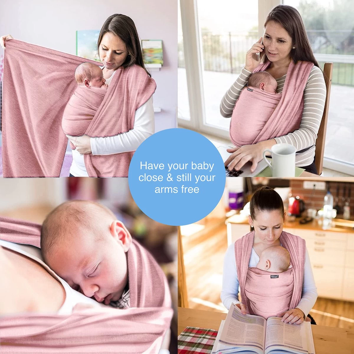 Makimaja Baby Sling - Roze - Hoge Kwaliteit 100% Natuurlijk Katoen Baby Sling - Baby Sling Pasgeborene En Baby's Tot 15 Kg - Plus Inclusief: Baby Slabbetje 3 Makimaja Baby Sling - Roze - Hoge Kwaliteit 100% Natuurlijk Katoen Baby Sling - Baby Sling Pasgeborene En Baby's Tot 15 Kg - Plus Inclusief: Baby Slabbetje - Afbeelding 3