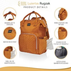 NanaBeebi Luiertas Rugzak Met Verschoonmatje - Cognac - Inclusief Flessenwarmhouder - Kinderwagenhaken En Isoleervak -Baby Comfort Outlet Winkel 1200x1200 201
