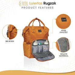 NanaBeebi Luiertas Rugzak Met Verschoonmatje - Cognac - Inclusief Flessenwarmhouder - Kinderwagenhaken En Isoleervak -Baby Comfort Outlet Winkel 1200x1200 204