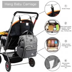 Miss Lulu Luiertas Rugzak - Luiertas Met USB Oplaadstation - Baby Tas Inclusief Buggy En Kinderwagen Haken - Grijs (E6705USB GY) -Baby Comfort Outlet Winkel 1200x1200 211