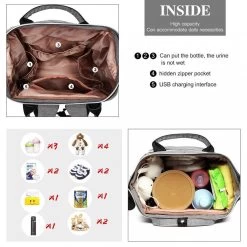 Miss Lulu Luiertas Rugzak - Luiertas Met USB Oplaadstation - Baby Tas Inclusief Buggy En Kinderwagen Haken - Grijs (E6705USB GY) -Baby Comfort Outlet Winkel 1200x1200 212