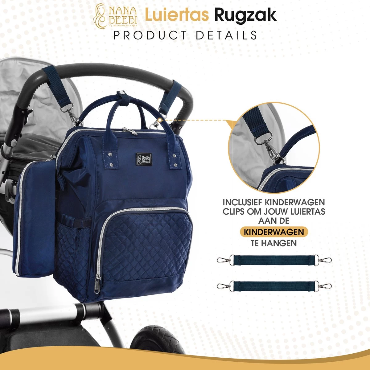 NanaBeebi Luiertas - Rugzak - Met Isoleervak - Blauw- Inclusief Flessenwarmhouder En Kinderwagenhaken 7 NanaBeebi Luiertas - Rugzak - Met Isoleervak - Blauw- Inclusief Flessenwarmhouder En Kinderwagenhaken - Afbeelding 7