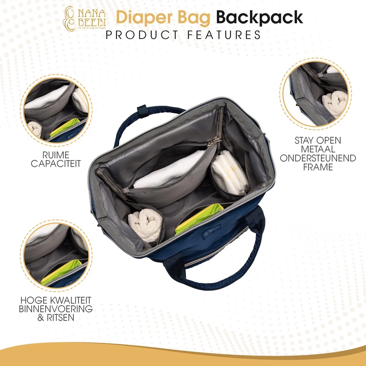 NanaBeebi Luiertas - Rugzak - Met Isoleervak - Blauw- Inclusief Flessenwarmhouder En Kinderwagenhaken 8 NanaBeebi Luiertas - Rugzak - Met Isoleervak - Blauw- Inclusief Flessenwarmhouder En Kinderwagenhaken - Afbeelding 8