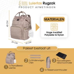 NanaBeebi Luiertas Rugzak Met Verschoonmatje - Beige Taupe - Inclusief Flessenwarmhouder - Kinderwagenhaken En Isoleervak -Baby Comfort Outlet Winkel 1200x1200 304