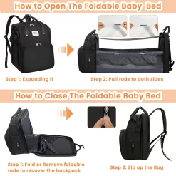 Merkloos Luiertas Rugzak - Luiertassen Met Babybed - Grote Luiertas Met Wieg - Luiertas Verzorgingstas Met Babybedje - Verzorgingsrugzak - Zwart -Baby Comfort Outlet Winkel 1200x1200 389
