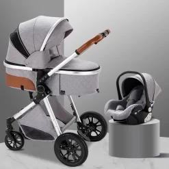 Merkloos Kinderwagen | 3 In 1 Kinderwagen | Luxe Baby Buggy 3 In 1 | Baby Wagen | Kinderwagen Met Autostoel En Wieg | Hoge Kwaliteit | Grijs | Buggy | Kinderwagen 3 In 1 |