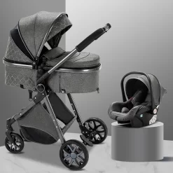 Merkloos Kinderwagen 3-in-1 – Luxe Kinderwagen - Buggy – Wandelwagen - Multifunctioneel – Opklapbaar – Incl Autostoel – Donkergrijs