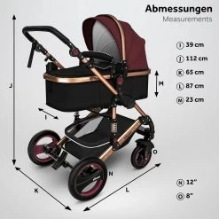 KIDUKU- 3 In 1 Combi-kinderwagen- Bordeaux- Zwart-goud- Buggy Incl. Autostoeltje-regenhoes- Inklapbaar -Baby Comfort Outlet Winkel 1200x1200 634