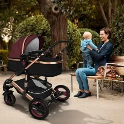 KIDUKU- 3 In 1 Combi-kinderwagen- Bordeaux- Zwart-goud- Buggy Incl. Autostoeltje-regenhoes- Inklapbaar -Baby Comfort Outlet Winkel 1200x1200 636