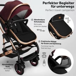 KIDUKU- 3 In 1 Combi-kinderwagen- Bordeaux- Zwart-goud- Buggy Incl. Autostoeltje-regenhoes- Inklapbaar -Baby Comfort Outlet Winkel 1200x1200 640