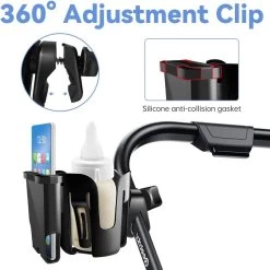 BOTC 2 In 1 Bekerhouders & Telefoonhouder - Cup Organizer Voor Kinderwagen, Fiets, Rolstoel, Walker - Zwart -Baby Comfort Outlet Winkel 1200x1200 844