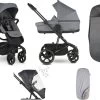 Easywalker Harvey 3 / Harvey³ Voordeelset Bestaande Uit Kinderwagen, Reiswieg, Voetenzak, Regenhoes Voor Zitting En Reiswieg, Hoes Voor De Reiswiegmatras - Kleur Fossil Grey