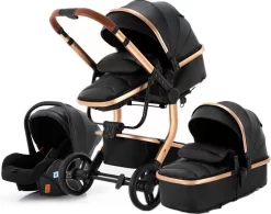Merkloos BrightWise Luxe Kinderwagen 3 In 1 Van Voldoet Aan Alle Europese Veiligheidscertificaten - Wandelwagen - Kinderwagen 3-in-1 Incl Autostoel - Kinderwagen Maxi Cosi – Buggy 3 In 1 - Newborn - Zwart
