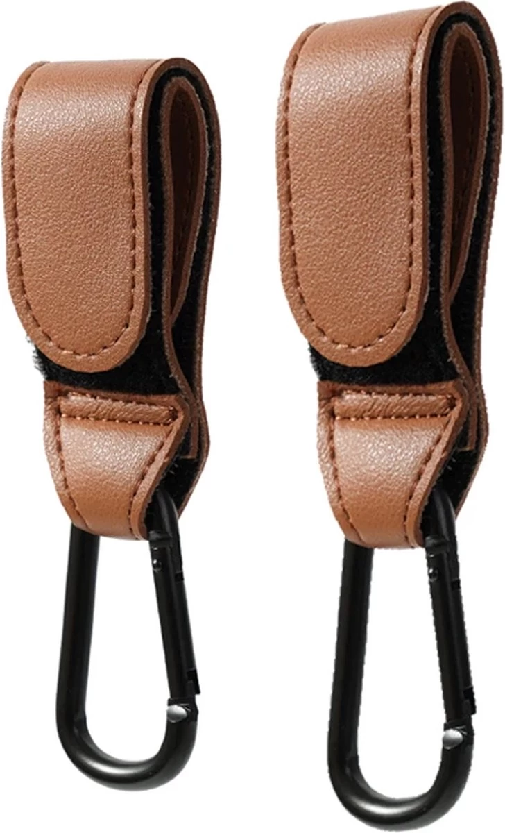 Merkloos Kinderwagen Haak Set Van 2 PU Leer Bruin -Verstelbare Buggy Haak - Luiertas Hangers Met Klittenband 1 Merkloos Kinderwagen Haak Set Van 2 PU Leer Bruin -Verstelbare Buggy Haak - Luiertas Hangers Met Klittenband